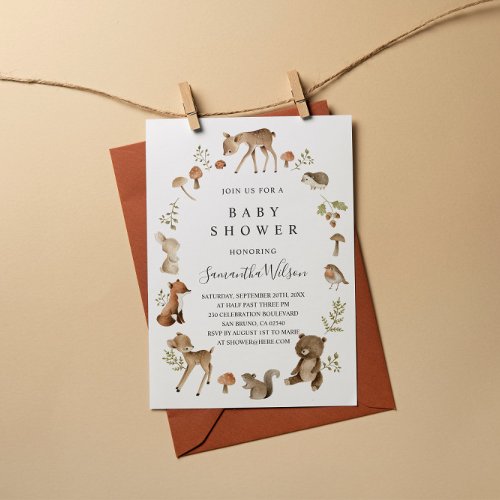 Woodland Animals Spring Baby Shower Invitation