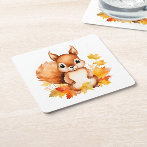 Woodland Animals Squirrel Square Paper Coaster