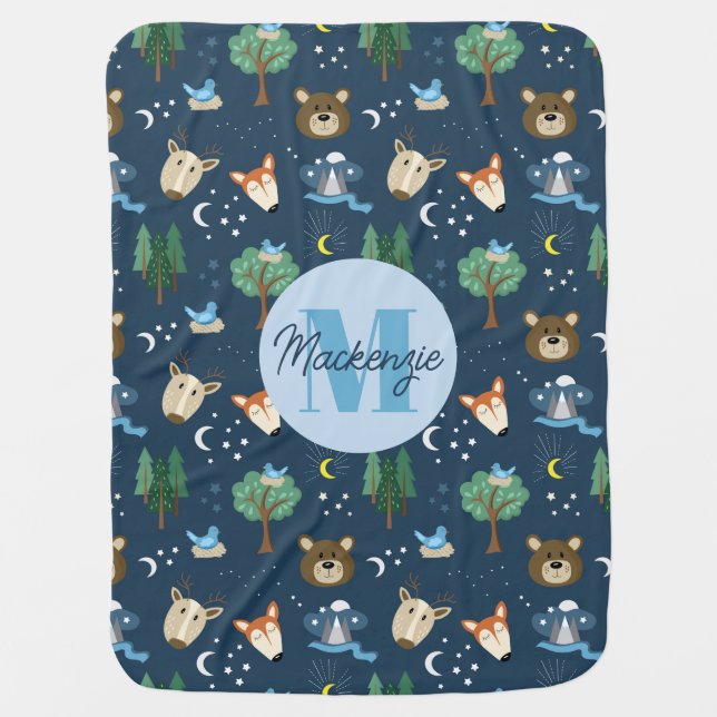 Woodland Animals Stars Moon Camping  Baby Blanket (Front)