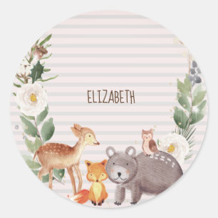 Woodland Animals Stripes Classic Round Sticker