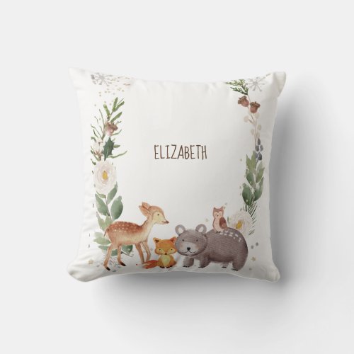 Woodland Animals Stripes Throw Pillow