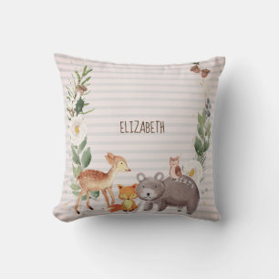 Woodland Animals Stripes Throw Pillow