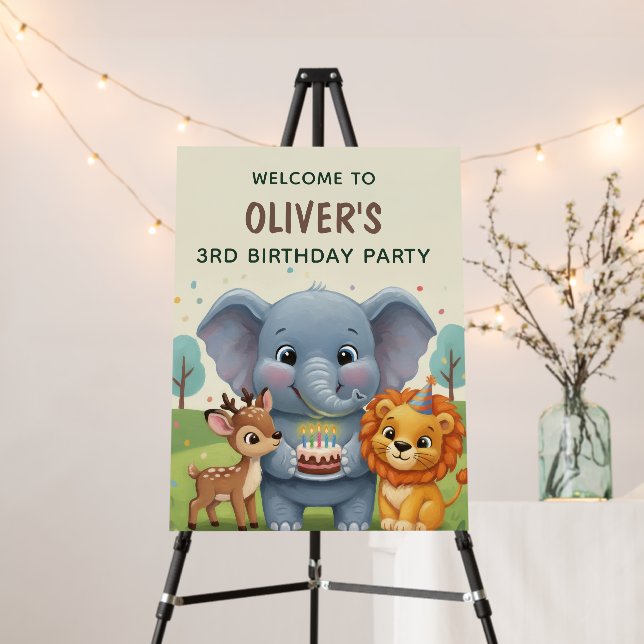 Woodland Animals Sweet 3rd Birthday Welcome Sign (In Situ (Stand))