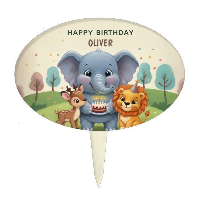 Woodland Animals Sweet Birthday Cake Topper (Front)
