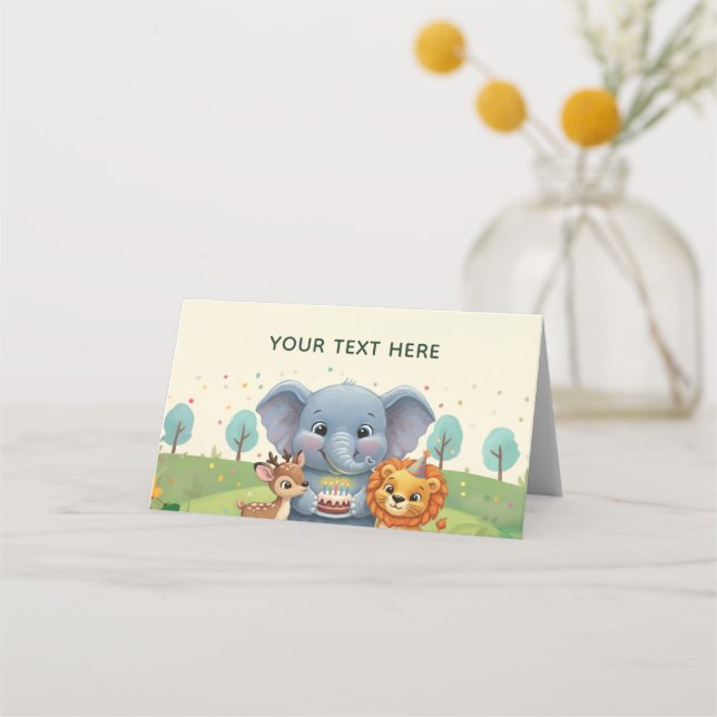 Woodland Animals Sweet Birthday Tent Place Card (Front)