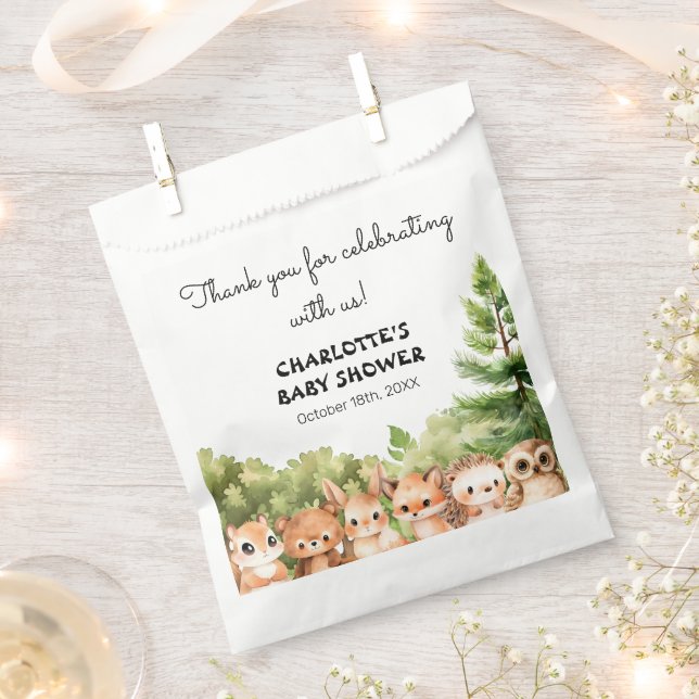 Woodland Animals Thank you Baby Shower Favor Bag (Clipped)