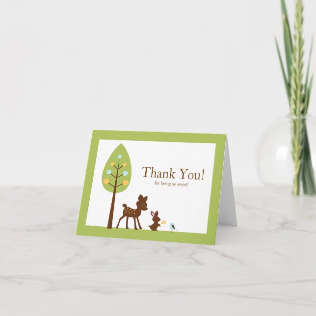 Woodland Animals Thank You Note Card (Front)