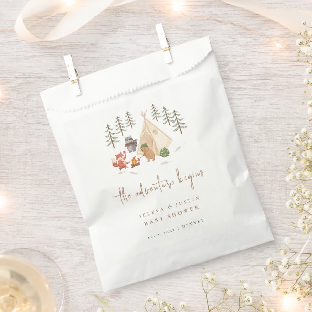 Woodland Animals The Adventure Begins Baby Shower Favor Bag (Clipped)