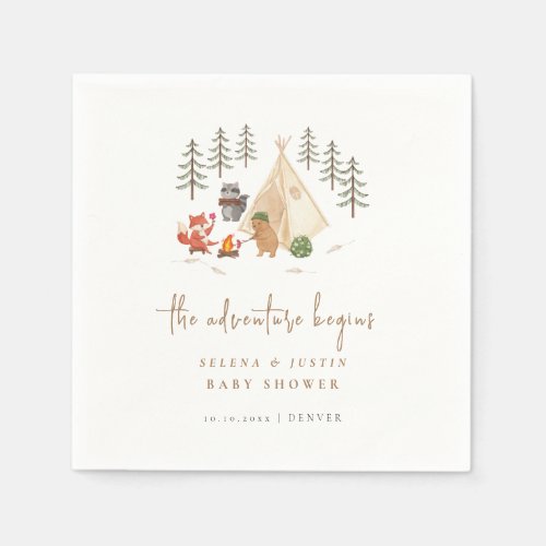 Woodland Animals The Adventure Begins Baby Shower Napkins