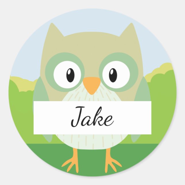 Woodland Animals Theme Party Owl Name Tag Sticker (Front)