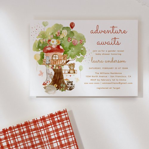 Woodland Animals Tree House Adventure Baby Shower Invitation