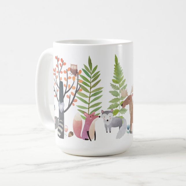 Woodland Animals Trees Greenery Forest 15 oz. Mugs (Front Left)