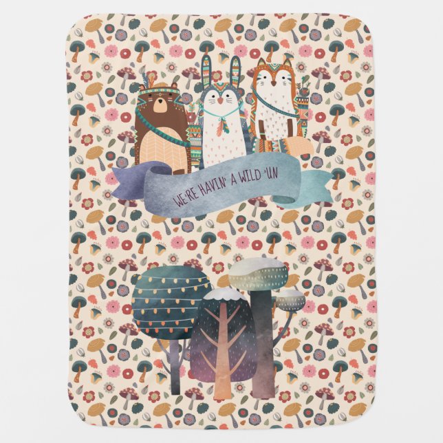 Woodland Animals Tribal Blanket - Edit Both Sides (Front)