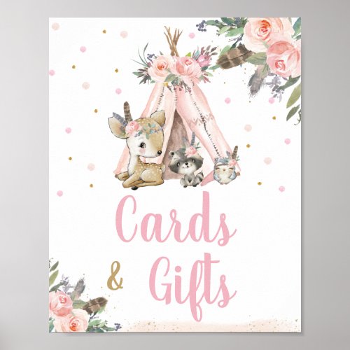 Woodland Animals Tribal Boho Floral Cards  Gifts Poster