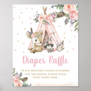 Woodland Animals Tribal Boho Floral Diaper Raffle Poster