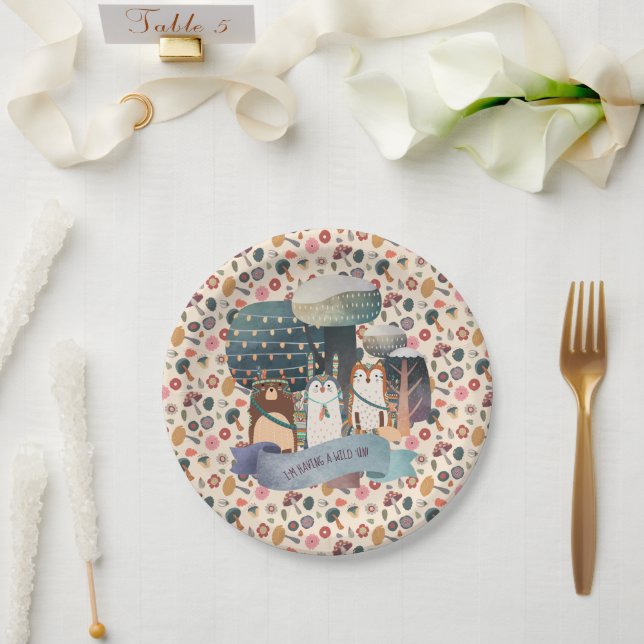 Woodland Animals - Tribal Wild One Customizable Paper Plates (Wedding)