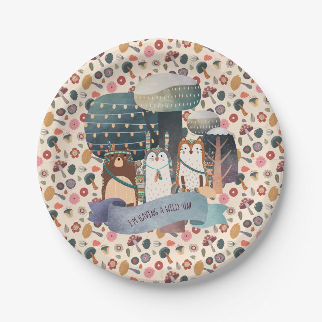 Woodland Animals - Tribal Wild One Customizable Paper Plates (Front)