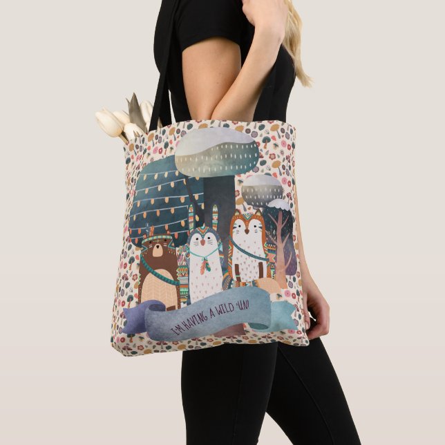 Woodland Animals Tribal Wild One Tote Personalized Bag (Close Up)