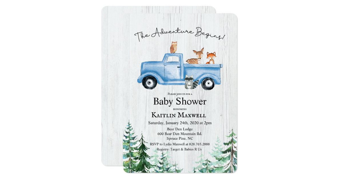 Woodland Animals Truck Baby Shower Invitation Zazzle Com