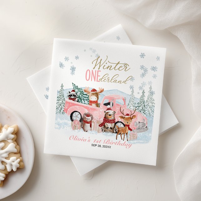Woodland Animals Truck ONEderland 1st Birthday Napkins (Creator Uploaded)