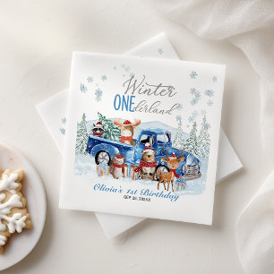 Woodland Animals Truck ONEderland 1st Birthday Napkins