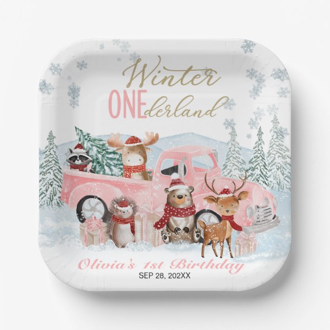 Woodland Animals Truck ONEderland 1st Birthday Paper Plates (Front)