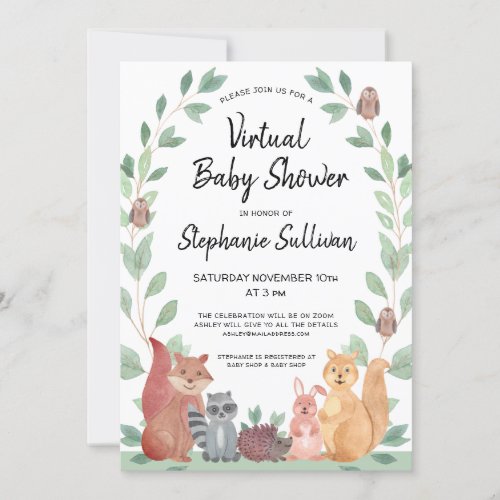 Woodland Animals Virtual Baby Shower Invitation
