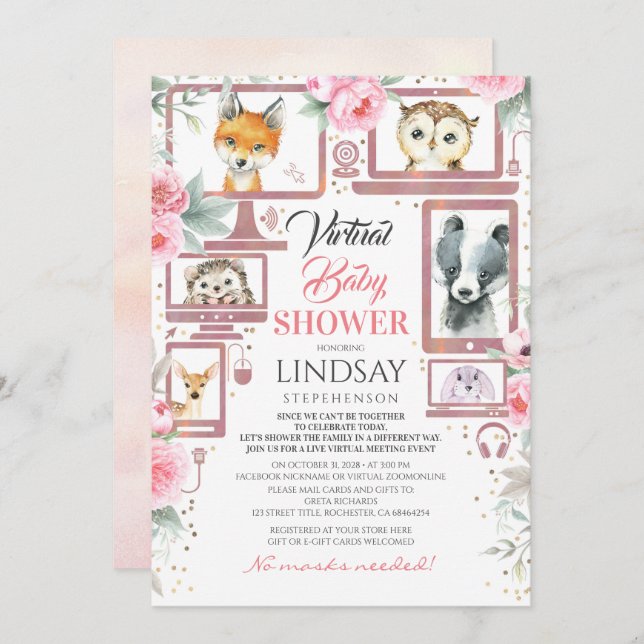 Woodland Animals Virtual Baby Shower Invitation (Front/Back)