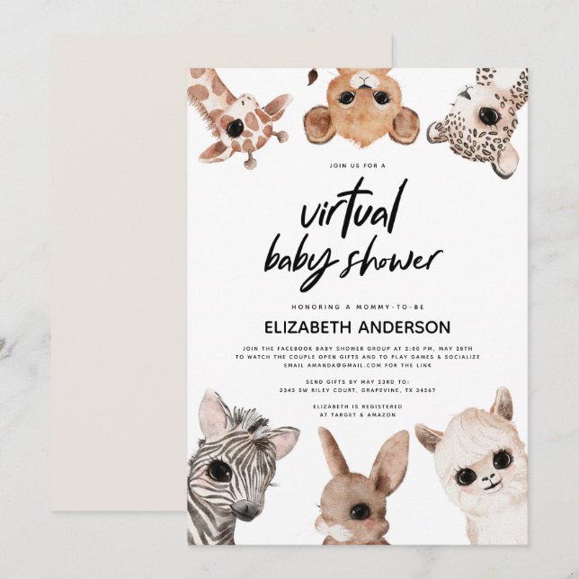 Woodland Animals Virtual Modern Baby Shower Invitation (Front/Back)