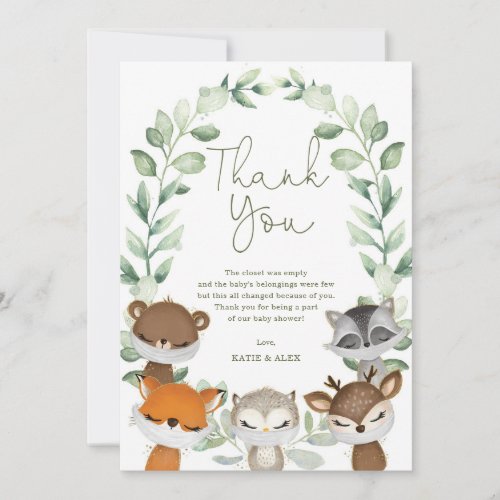 Woodland Animals Virtual Quarantine Baby Shower Thank You Card