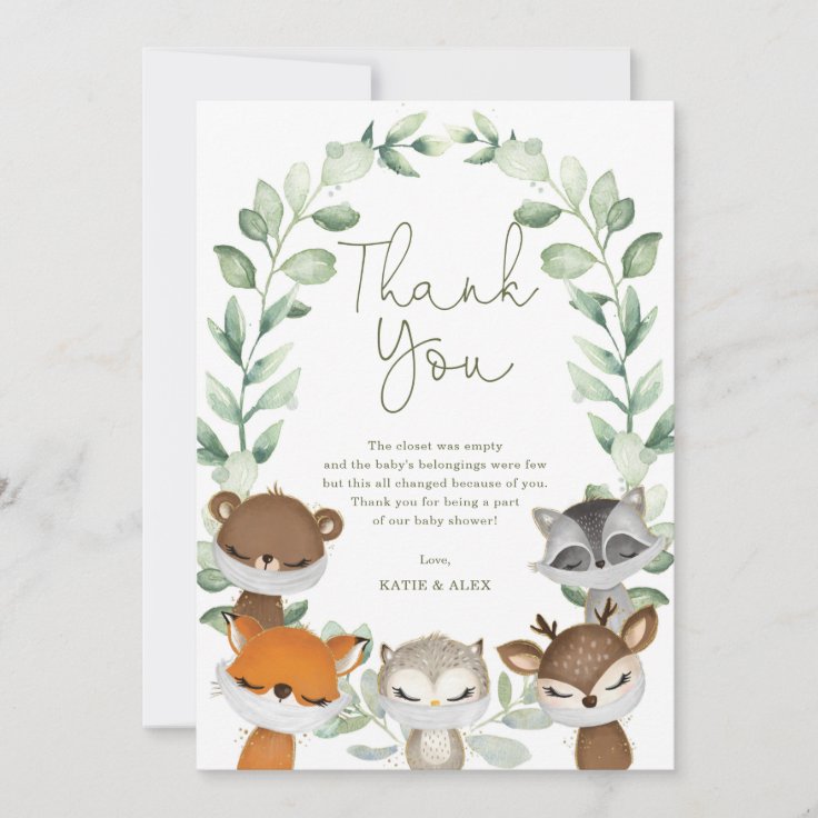 Woodland Animals Virtual Quarantine Baby Shower Thank You Card Zazzle