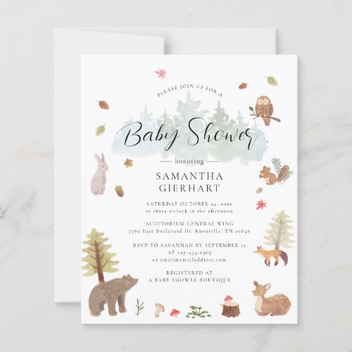 Woodland Animals Watercolor Baby Shower Invitation