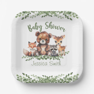 WOODLAND ANIMALS WATERCOLOR BABY SHOWER PAPER PLATES