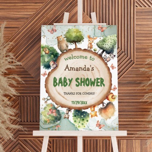 Woodland Animals Watercolor Baby Shower Welcome Foam Board