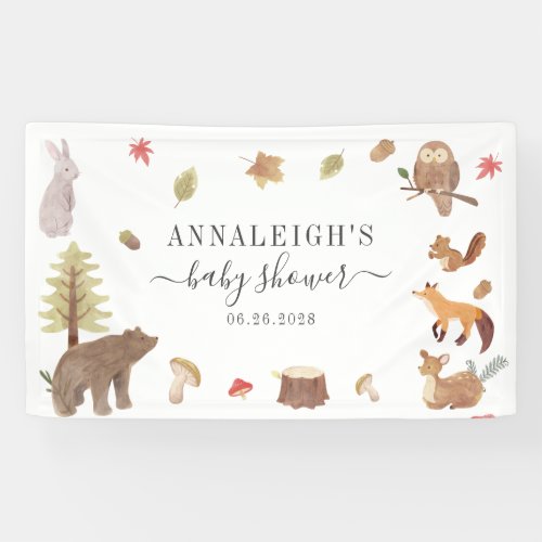 Woodland Animals Watercolor Cute Baby Shower Banner