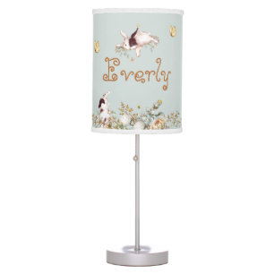 Woodland animals watercolor greenery name table lamp
