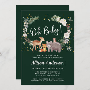 Woodland Animals Watercolor Winter Baby Shower Invitation