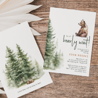 Woodland Animals "We Can Bearly Wait!" Baby Shower Invitation