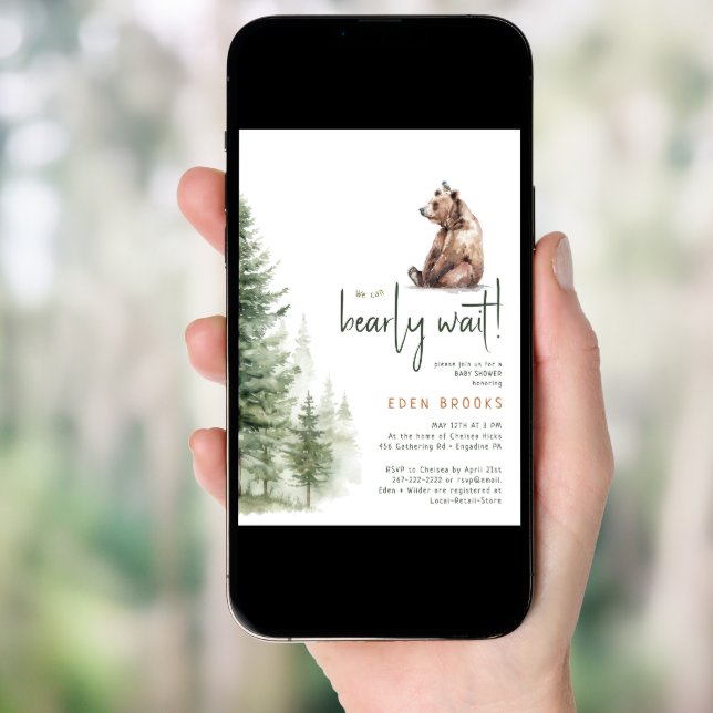 Woodland Animals "We Can Bearly Wait!" Baby Shower Invitation (Front Digital)