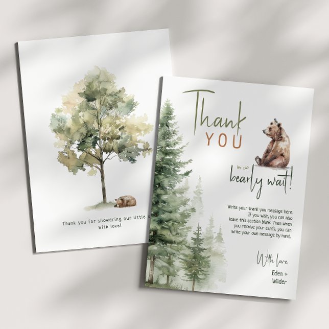 Woodland Animals We Can Bearly Wait Baby Shower Thank You Card (Creator Uploaded)