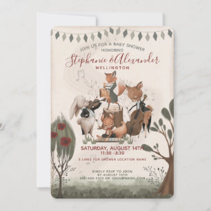 Woodland Animals Whimsical Watercolor Baby Shower Invitation
