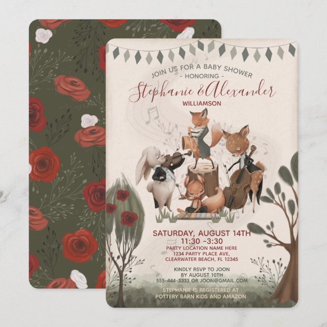 Woodland Animals Whimsical Watercolor Baby Shower  Invitation (Front/Back)