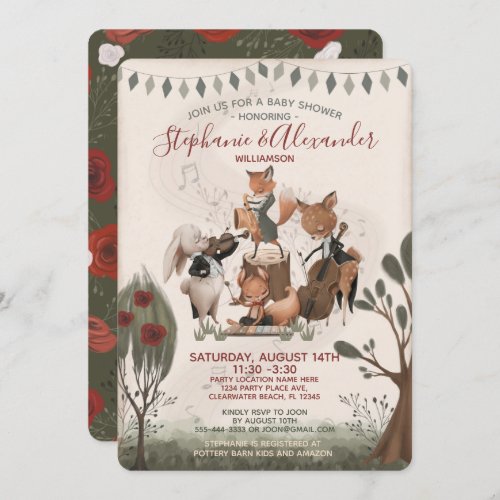 Woodland Animals Whimsical Watercolor Baby Shower  Invitation