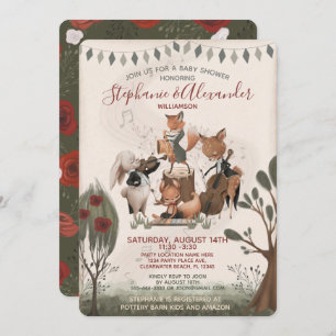 Woodland Animals Whimsical Watercolor Baby Shower Invitation