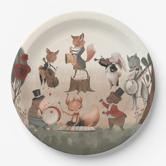 Woodland Animals Whimsical Watercolor Baby Shower Paper Plates (Front)
