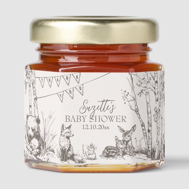 Woodland Animals Whimsical Winter Baby Shower Honey Jar Favors (Front)