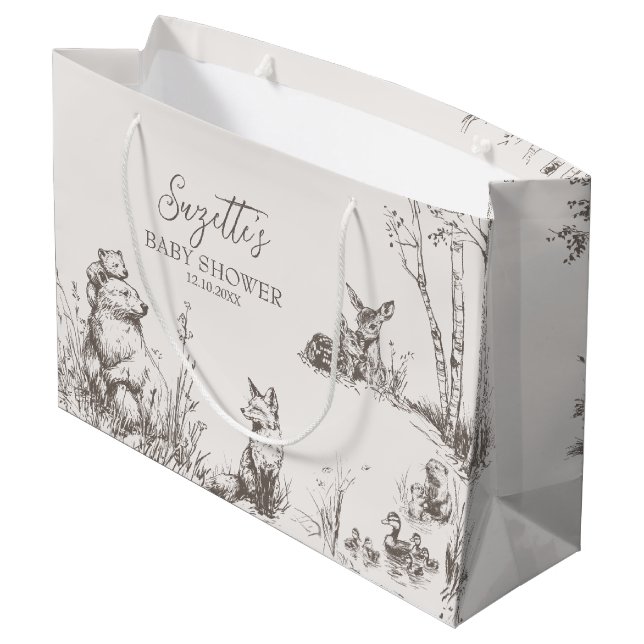 Woodland Animals Whimsical Winter Baby Shower Large Gift Bag (Back Angled)