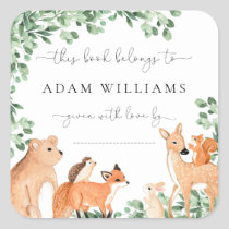 Woodland Animals White Bookplate Sticker