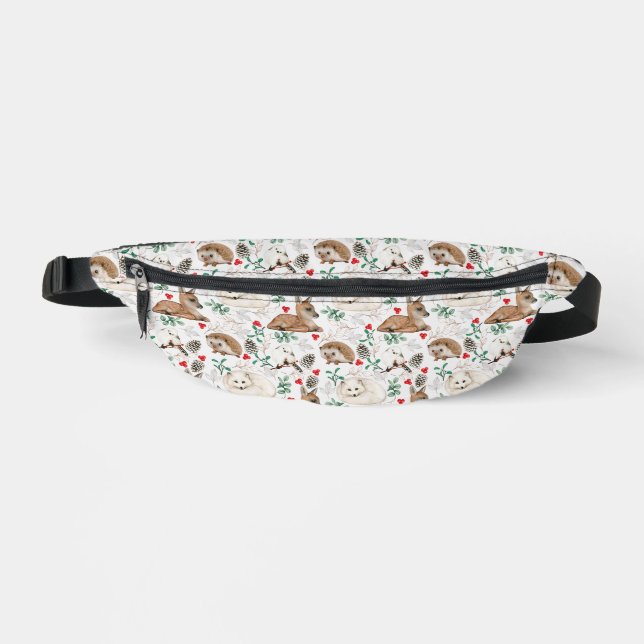 Woodland Animals, White Christmas pattern  Fanny Pack (Front)