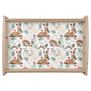 Woodland Animals, White Christmas pattern  Serving Tray